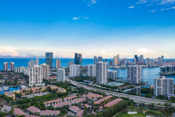 Aerial image Aventura Florida scenic landscape photo Aerial image Aventura Florida scenic landscape photo causeway photos stock pictures, royalty-free photos & images