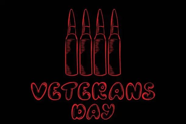 Vector illustration of Veterans day and bullets red