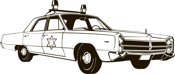 istock vintage police car, vector drawing, graphic, isolated, monogram, symbol, logo 1171731196