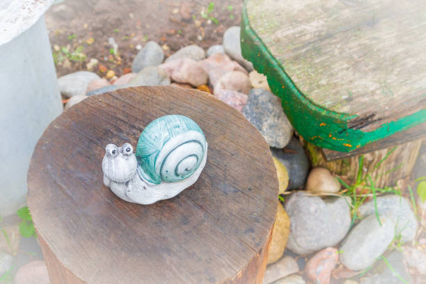 Decorative garden snail is decorated with garden view