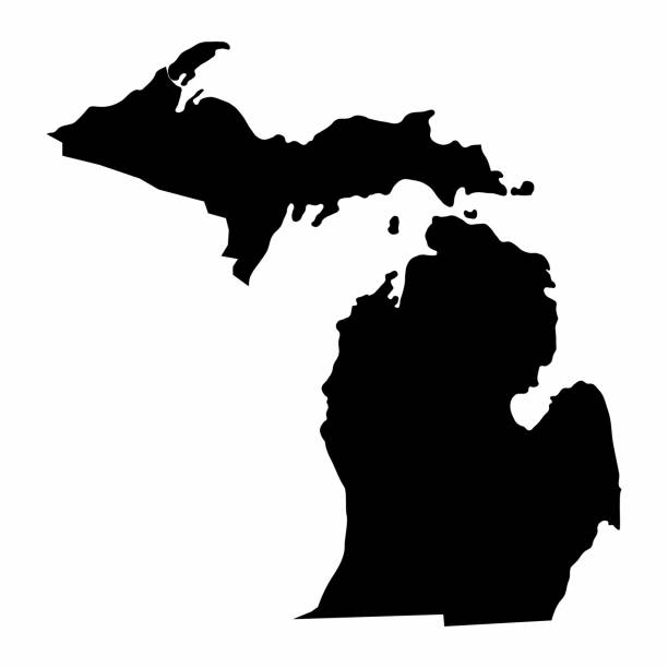 illustrations, cliparts, dessins animés et icônes de carte de silhouette d'état du michigan - michigan