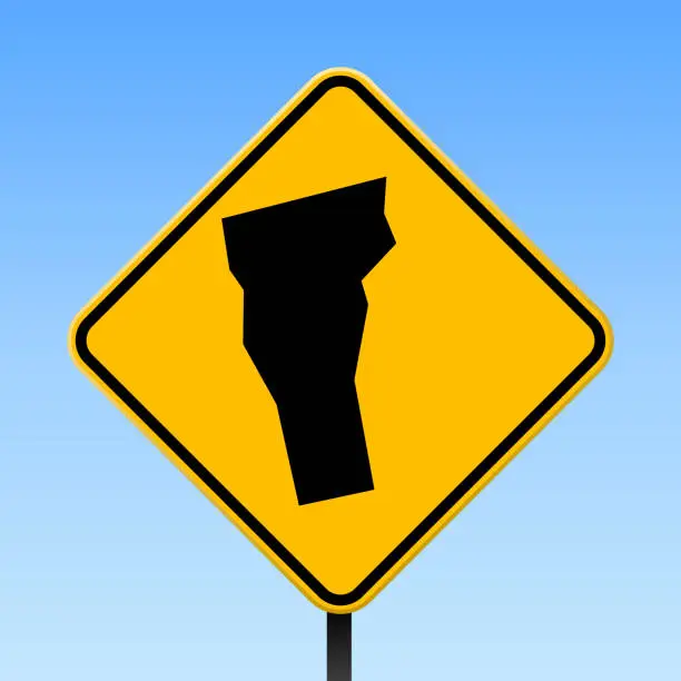 Vector illustration of Vermont map on road sign.
