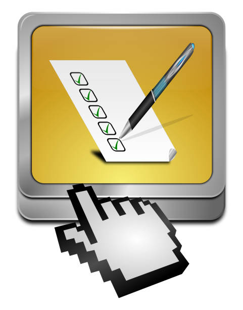 кнопка с чек-листом с курсором - 3d иллюстрация - checkbox check mark gold correct стоковые фото и изображения
