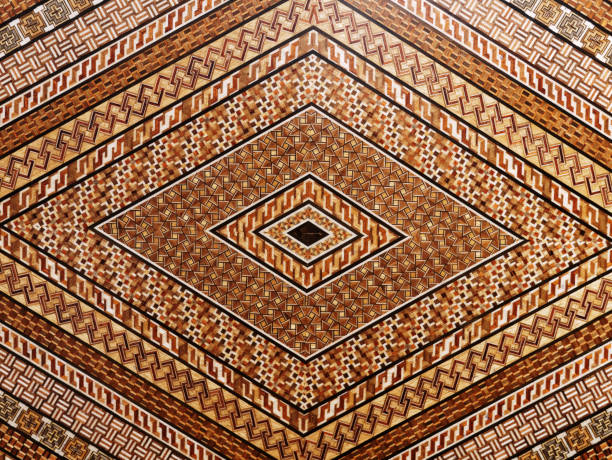 istock Abstract and geometric mosaic marquetry wooden surface. Diamond shaped. 1171736375