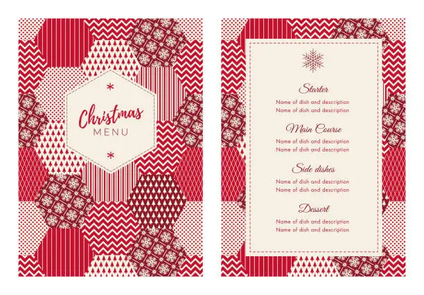 Vector illustration of Christmas Menu Template with winter patchwork.