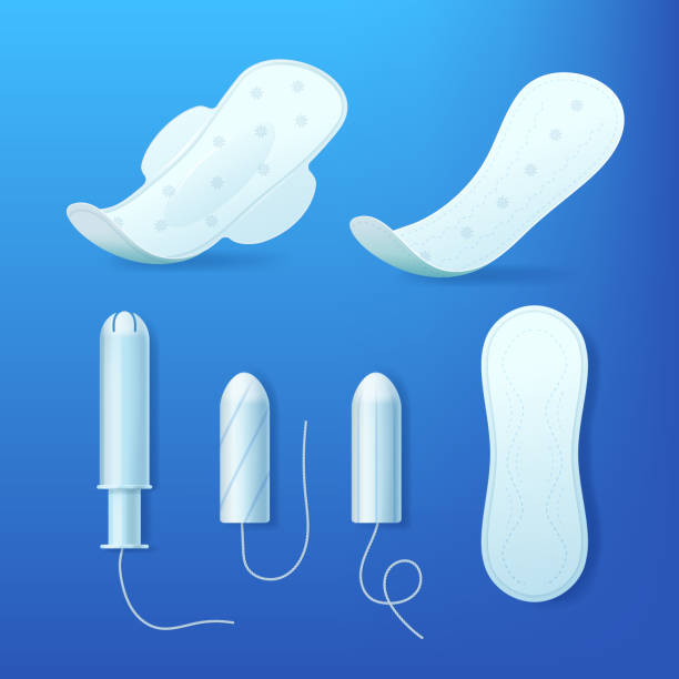 realistische 3d detaillierte feminine hygiene produkte set. vektor - padding stock-grafiken, -clipart, -cartoons und -symbole