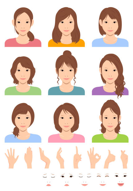 Young Woman Vector Illustration Set Hair Style Variation Hand Gesture And  Emotional Face Pattern Set Stock Illustration - Download Image Now - iStock