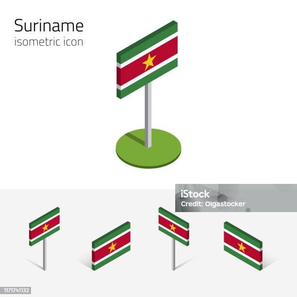 3d Suriname Vlag Vector Set Van Isometrische Platte Pictogrammen Stockvectorkunst en meer beelden van Bord - Bericht