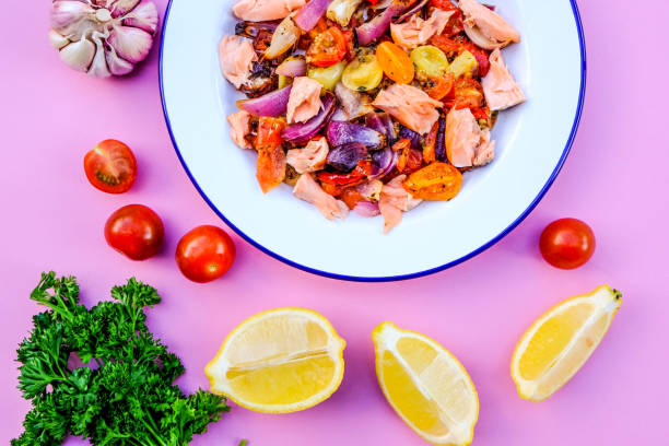 Healthy Fresh Salmon Fillet With Roasted Vegetables