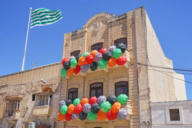 Valletta, Malta - August 28, 2018: The Palazzo Ferreira with its colorful timber balconies was designed by architect Giuseppe Bonavia and completed in 1897 in Venetian Gothic architecture style