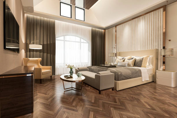 istock 3d rendering beautiful luxury bedroom suite in hotel with tv 1171742642