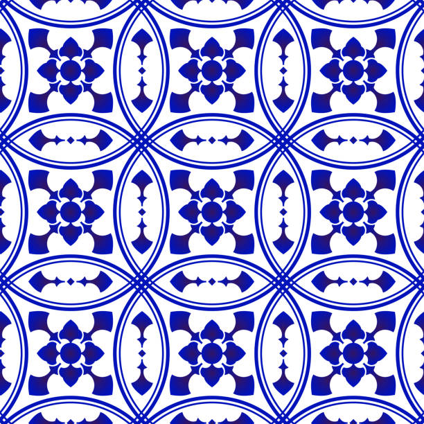 blue and white modern pattern Beautiful indigo batik patterns Malaysia and India style, porcelain indigo seamless modern background, blue and white wallpaper ceramic decor, tile pattern, vector illustration malaysian batik stock illustrations