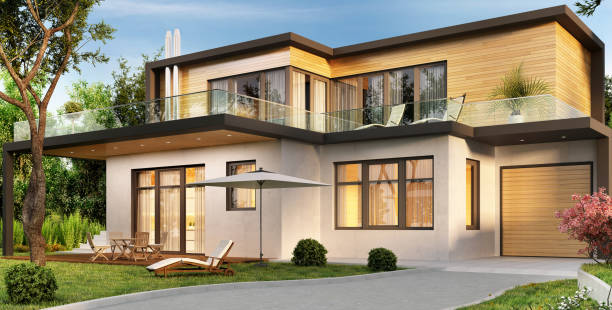 istock Modern house with garage and terrace 1171743745