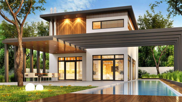 Luxury modern home with large terrace and swimming pool
