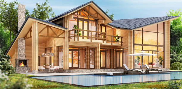 istock Luxury wooden house with swimming pool 1171744300