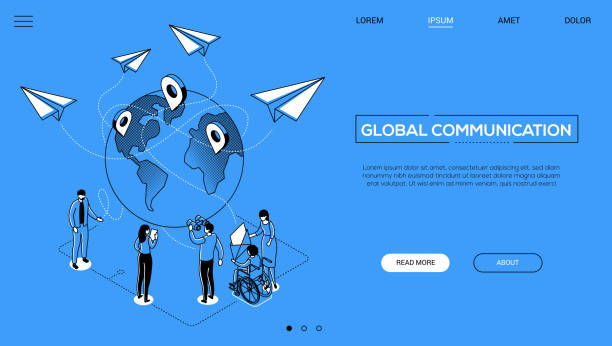 illustrations, cliparts, dessins animés et icônes de affaires internationales - ligne de conception de style isométrique bannière web - planet map ideas growth