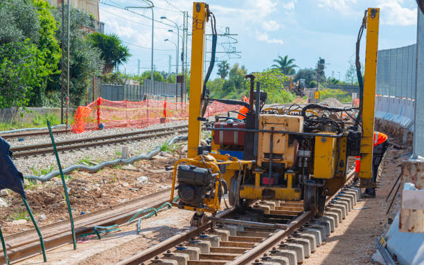 istock Rail excavator on reconstruction of the railway rails 1171747743