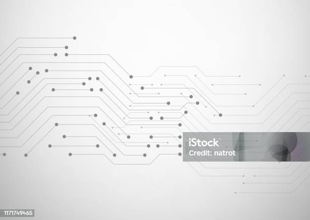 Circuit Board Abstract Gray Background With Dots And Lines Stock Illustration - Download Image Now