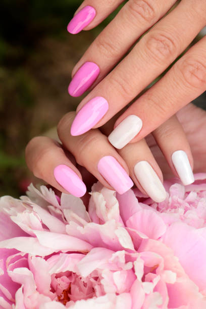 istock Light pink, pastel manicure on various shapes of nails 1171753323