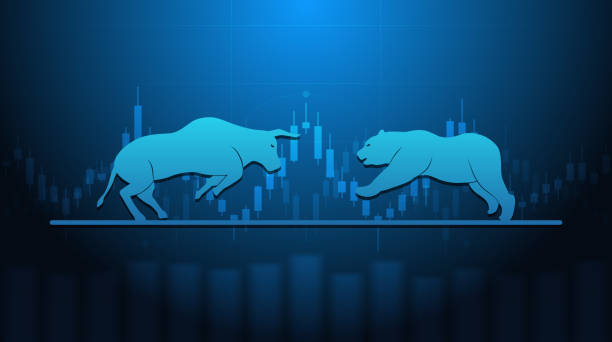Abstract Financial Chart With Bulls And Bear In Stock Market On Blue Colour Background Stock Illustration - Download Image Now - iStock
