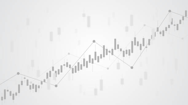 illustrazioni stock, clip art, cartoni animati e icone di tendenza di grafico finanziario astratto con grafico a linee in rialzo in borsa su sfondo di colore bianco e nero - candlestick holder chart forex graph