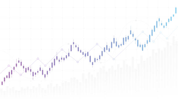 白い色の背景に株式市場のトレンドラインローソク足グラフを持つ抽象的な金融チャート - stock market white colors finance点のイラスト素材／クリップアート素材／マンガ素材／アイコン素材