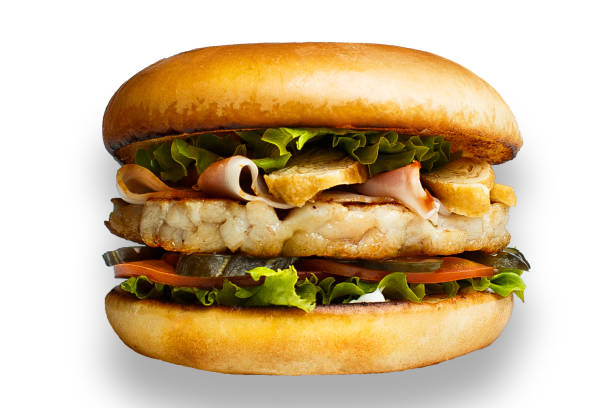istock Burger with shrimp meat, bacon, omelet and a vegetables 1171756838