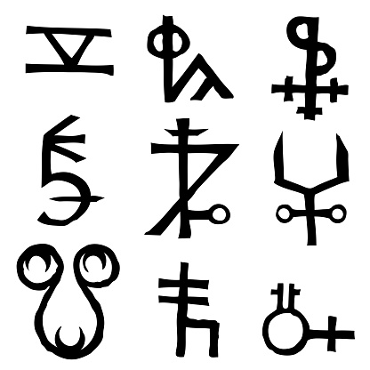 Set Of Written Symbols And Letters Inspired By Magical Inscriptions And ...