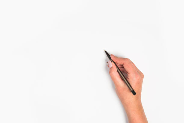 istock Female hands hold a pen. Isolated on white background. copy space, template. 1171760899