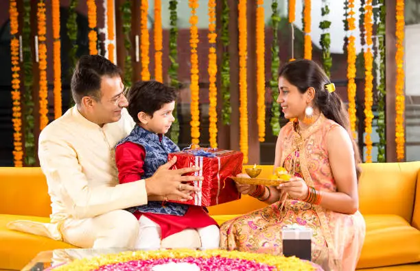 Indian family celebrating Raksha Bandhan a symbol of love between siblings