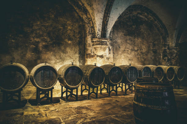 monastery wine cellar old monastery wine cellar in germany. medieval fresco stock pictures, royalty-free photos & images