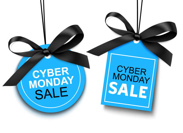 Cyber Monday sale tag with black bow for your design. vector art illustration