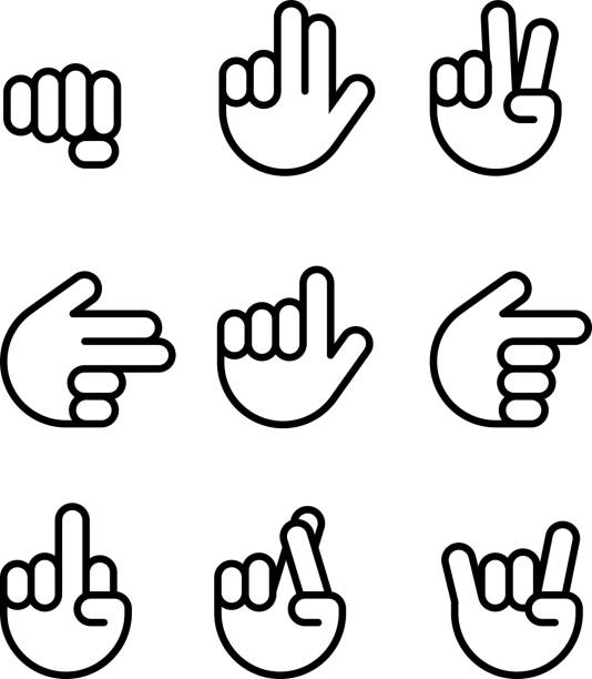 illustrazioni stock, clip art, cartoni animati e icone di tendenza di gesti della mano. set di icone di linea. - outcry