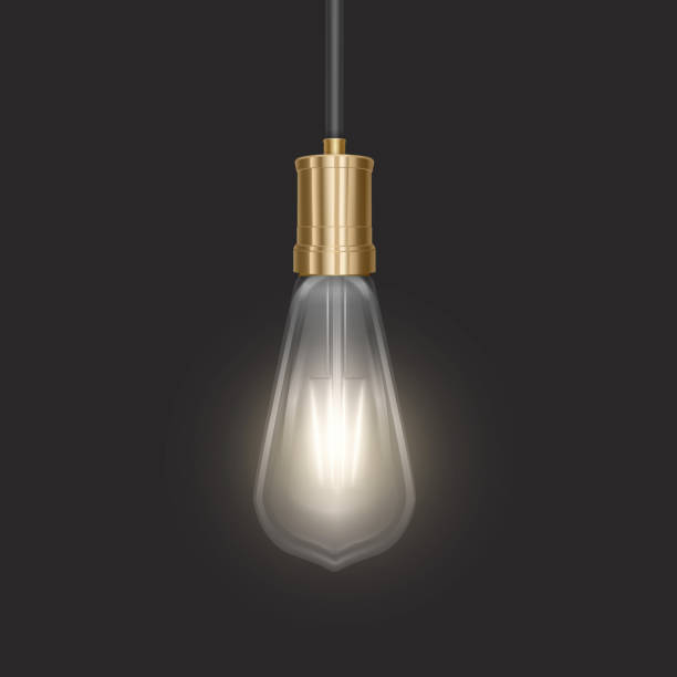 istock The bulb in retro style on dark substrate, glowing light bulb in realistic style 1171771837