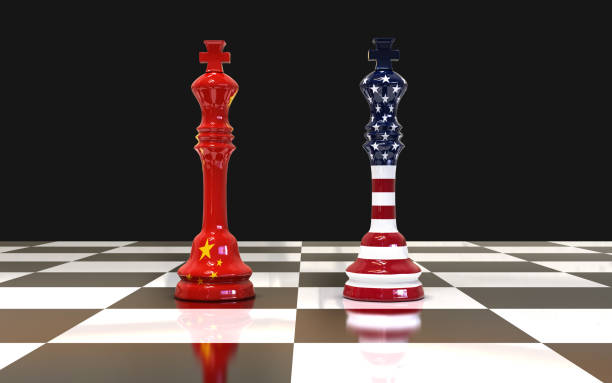 istock 3d illustration two chess king on chess board US and China flag 1171772250