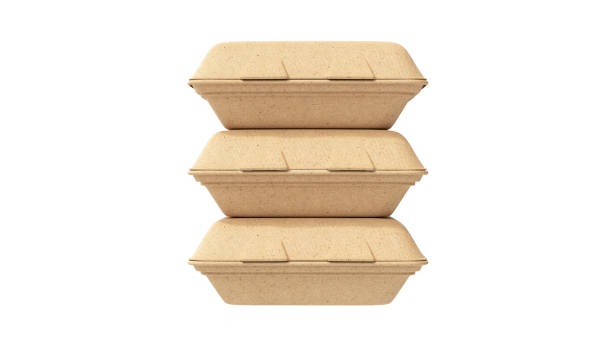 istock Packaging food box cardboard brown open and closed, front view 1171773116