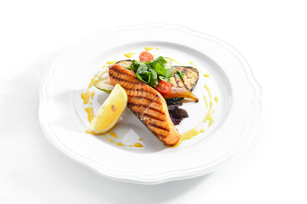 istock Grilled Salmon Steak or Red Fish Fillet Bbq Isolated on White 1171773641