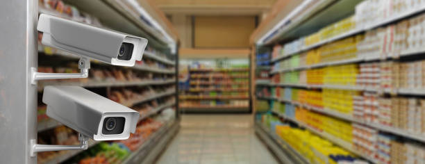 istock Surveillance cam,  CCTV system at grocery shelves. 3d illustration 1171774243