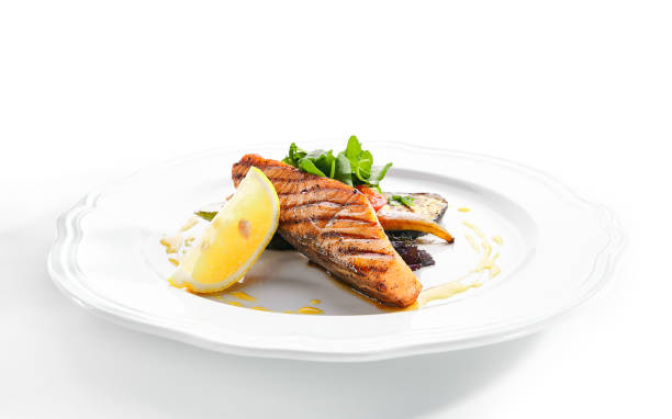 istock Grilled Salmon Steak or Red Fish Fillet Bbq Isolated on White 1171774253