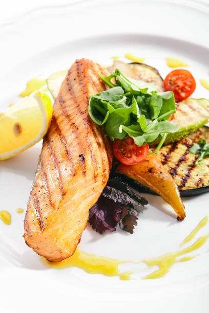 istock Grilled Salmon Steak or Red Fish Fillet Bbq Isolated on White 1171774255