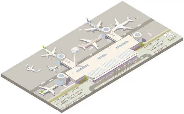 Vector illustration of Aerial isometric airport terminal