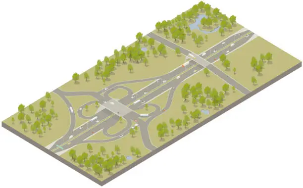 Vector illustration of Aerial isometric interstate highway