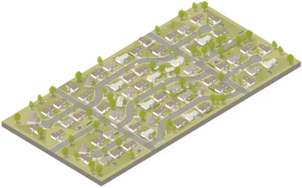 Vector illustration of Aerial isometric suburban development