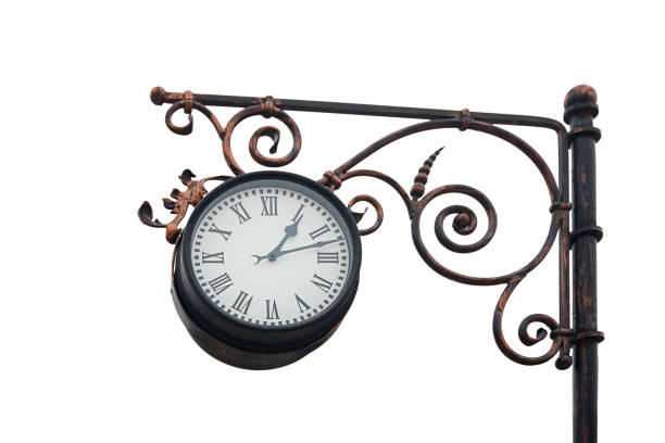 large street vintage clocks watch isolated on white background