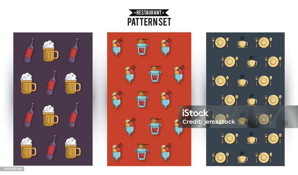 Restraunt Pattern Restaurant Pattern Set Stock Illustration - Download Image Now - Beer ...