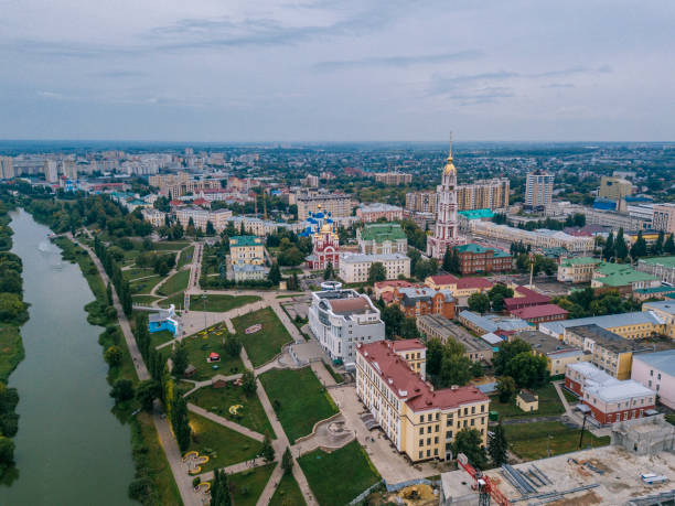 Tambov, historical downtown in cloudy summer, aerial view from drone Tambov, historical downtown in cloudy summer, aerial view from drone. tambov russia stock pictures, royalty-free photos & images