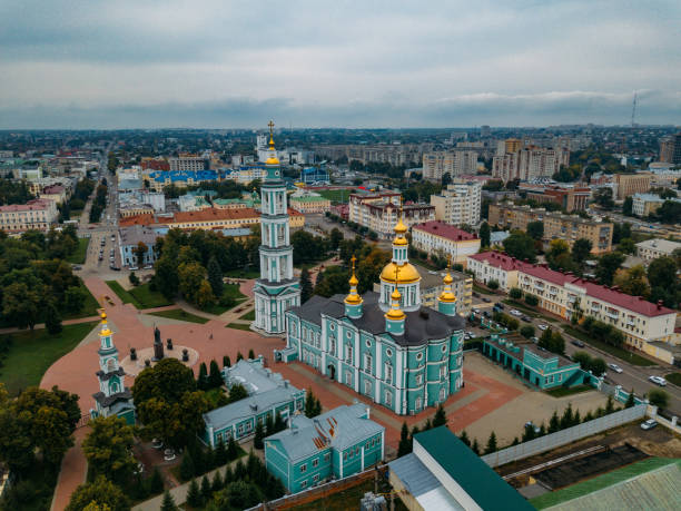 Aerial view of city of Tambov Cathedral Square and Transfiguration Cathedral Aerial view of city of Tambov Cathedral Square and Transfiguration Cathedral. tambov russia stock pictures, royalty-free photos & images