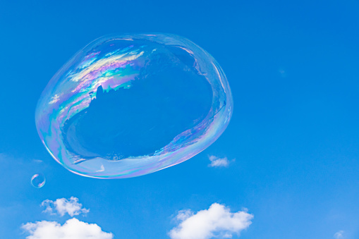 Bubbles floating in the sky on a summers day