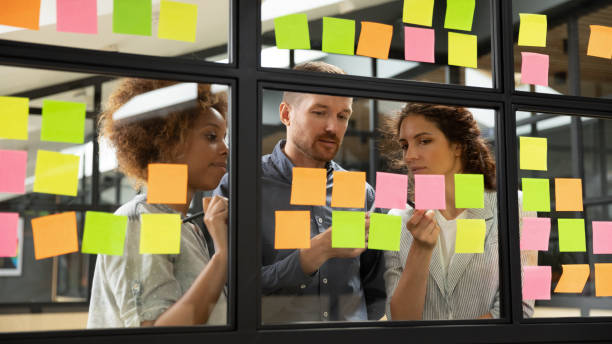 istock Diverse business team brainstorm on project strategy with sticky notes 1171786304