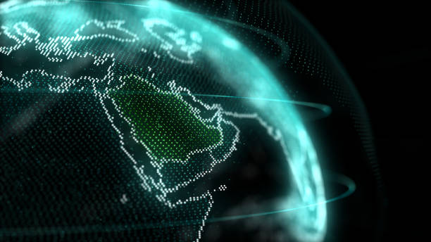Saudi Arabia Map, middle east, 4K Resolution, Planet earth particle zoom out, KSAو Arabian Gulf
